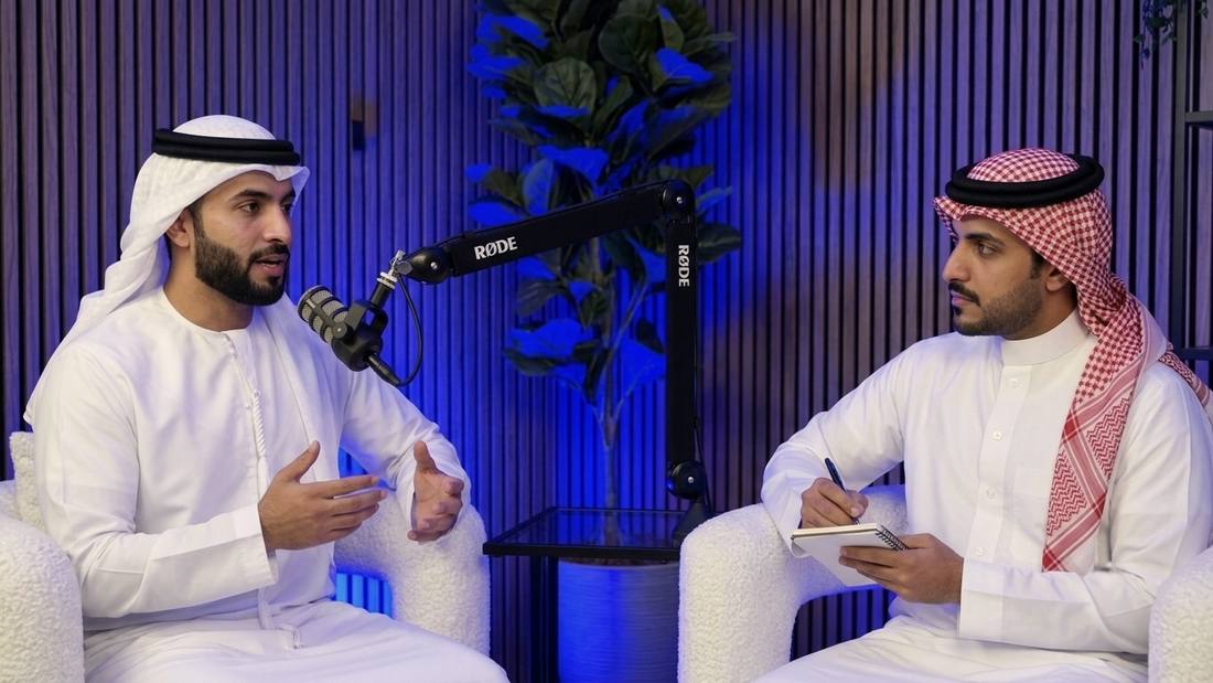 Two-person podcast conversation still
